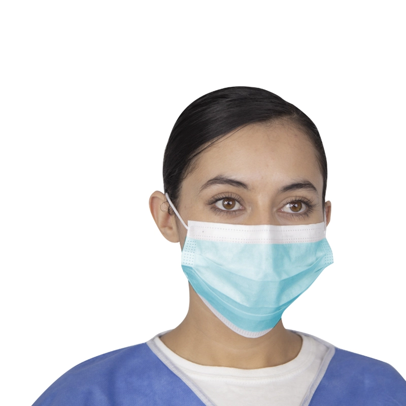 [ES799] Cubreboca quirúrgico plisado color azul 3 capas con ajuste nasal C/50