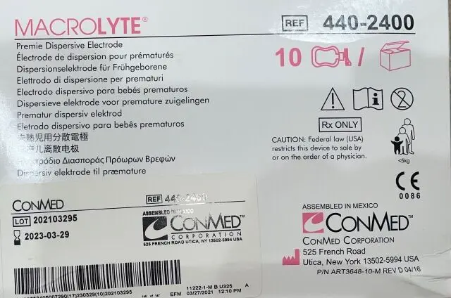 Placa para electrocauterio con cable (neonatal)