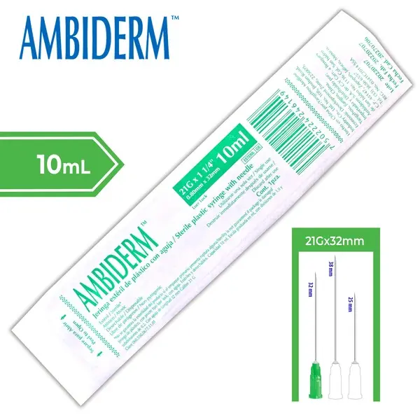 [0341C2014-10V] Jeringa 10ml c/aguja 21Gx32mm (normal, verde) C/1