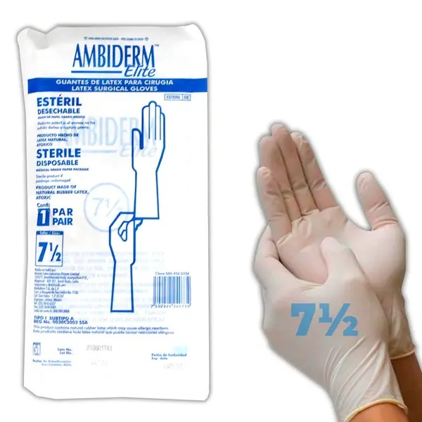 [0876C2024-7.5] Guantes de látex para cirugía estéril talla 7 1/2 C/1 par