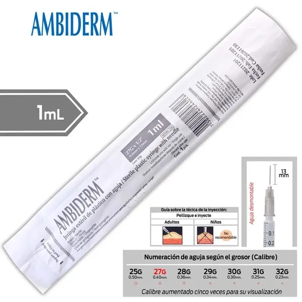 [0600C2016-1G] Jeringa 1ml c/aguja 27Gx13mm (tuberculina, gris) C/1