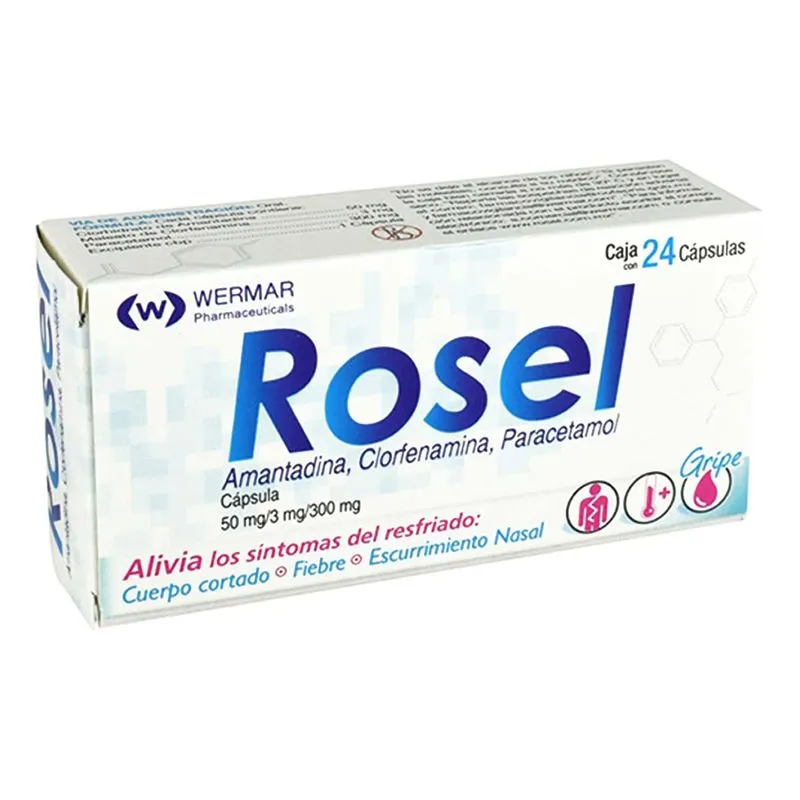 Rosel cápsulas 50/3/300mg (Amantadina/Clorfenamina/Paracetamol) C/24