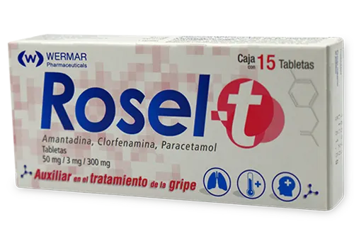 Rosel-T cápsulas 50/3/300mg (Amantadina/Clorfenamina/Paracetamol) C/24 (copia)