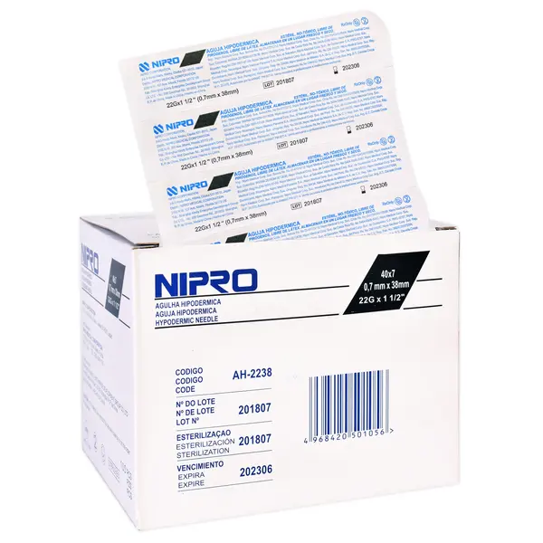 Aguja hipodérmica 22Gx38mm (larga, negro) C/100