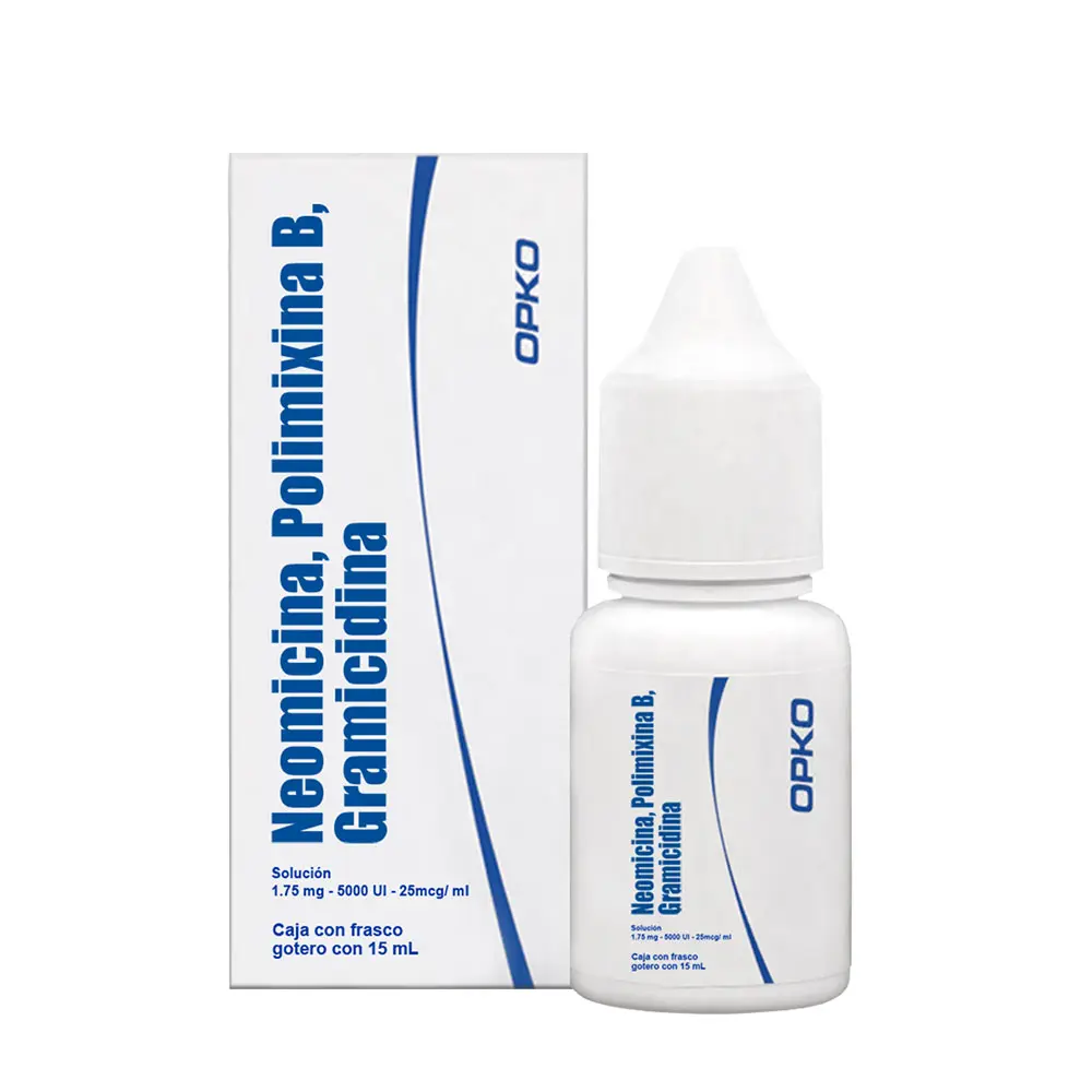 Neomicina/Polimixina-B/Gramicidina AMSA solución ótica gotero 10-25-20mg/1ml 10ml (SULNED Sol. Oft. Fco. Gotero 15 ML. 1.75mg-5000u-25mcg/1 ML. Neomicina + Polimixina-B + Gramicidina