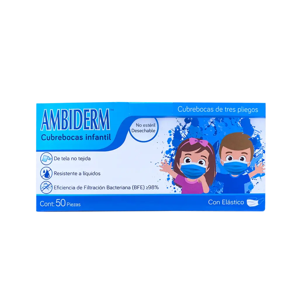 Cubreboca plisado color azul 3 capas infantil C/50