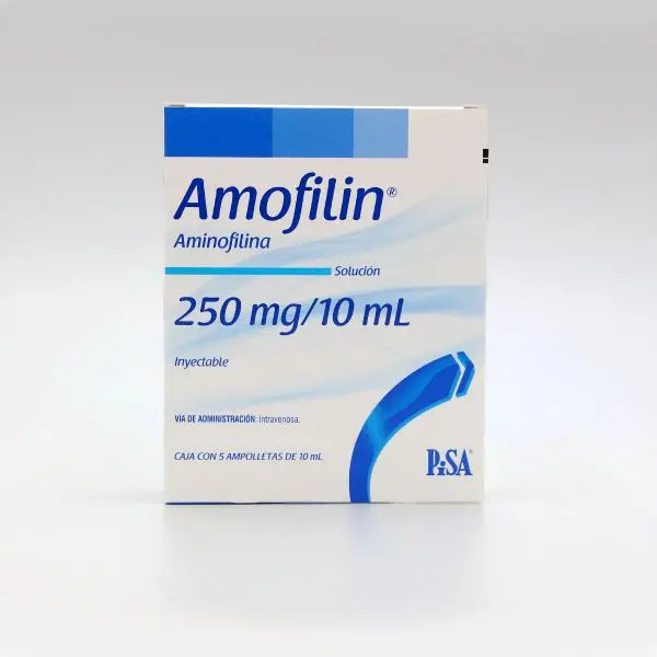 Amofilin solución inyectable 250mg/10ml (Aminofilina) C/5