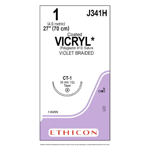 [J341] Vicryl sutura calibre 1, longitud 70 cm, aguja CT-1 C/12