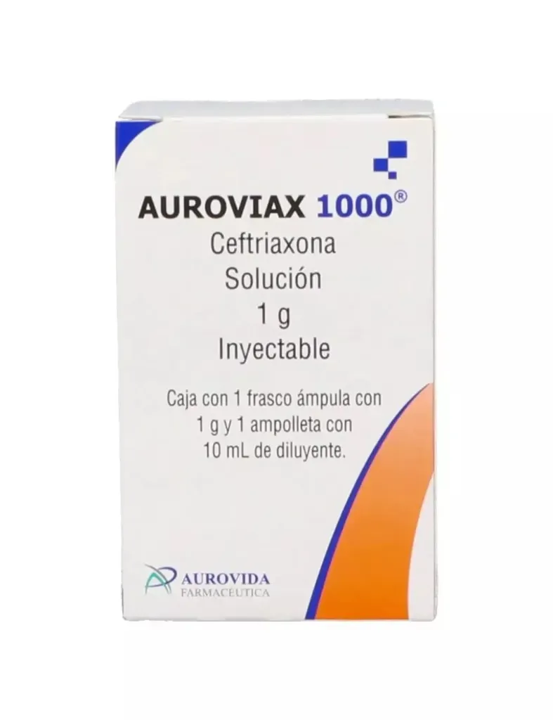 [007M2013] Auroviax I.V. solución inyectable 1g/3.5ml (Ceftriaxona) C/1 (copia) AUROVIAX 1000 Sol. Iny. IV. c/1 FCO. AMP. 1 G/10 ML. Ceftriaxona 1g. (I.V.)