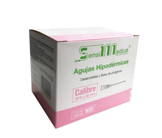 Aguja hipodérmica 18Gx38mm (rosa) c/100