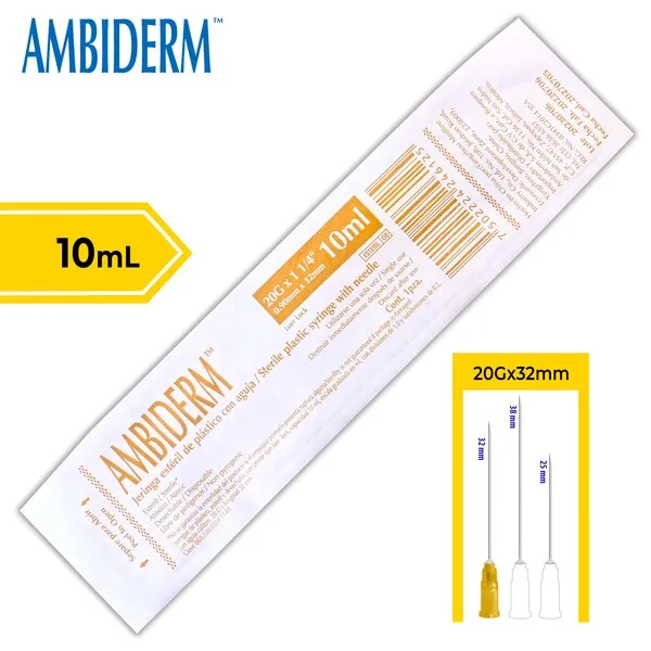 [0341C2014-10A] Jeringa 10ml c/aguja 20Gx32mm (normal, amarillo) C/1