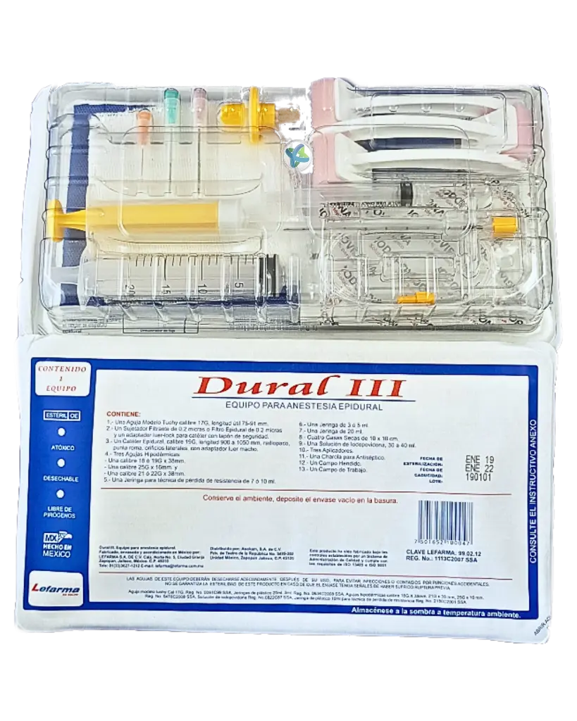 Dural III equipo para anestesia epidural c/tres jeringas y charola C/1 ...